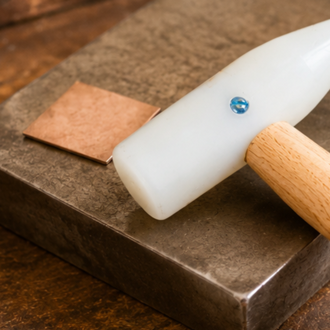 Nylon Tapping Hammer with Solid Wood Handle, 10-3/4" Jeweler’s Mallet for Forming, Shaping & Tapping Soft Metals, 1-1/4" Striking Face, Non-Marring Hammer for Jewelry Making & Metalwork