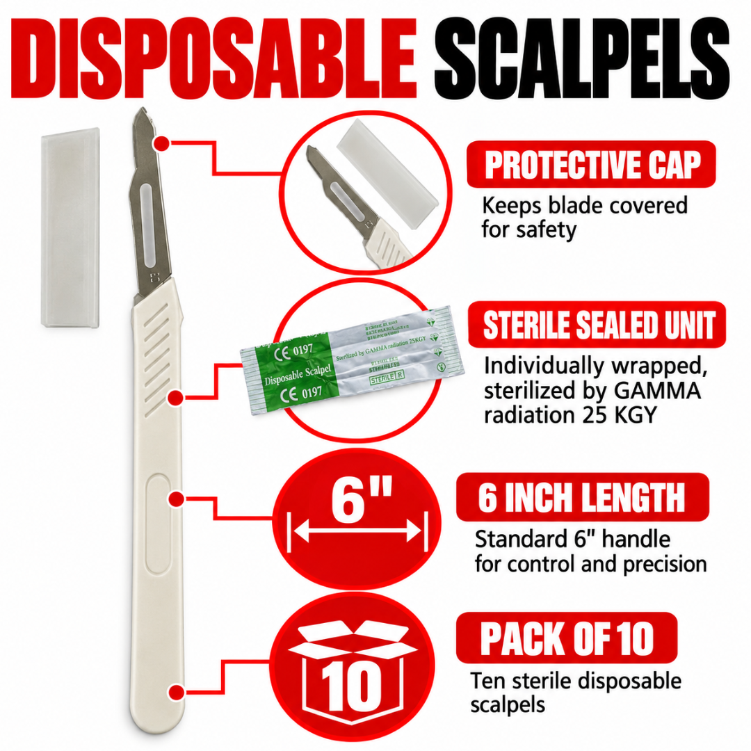 #15 Disposable Precision Scalpel with Protective Cap, Plastic Handle, 6 Inch, Sterile, 10-Pack – PL-06115-Z10