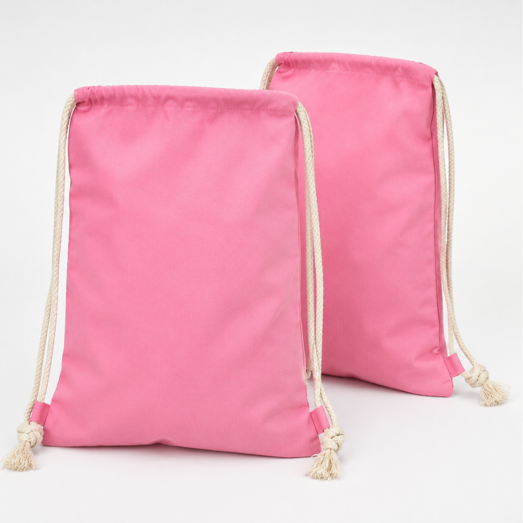 2-Pack Pink Cotton Casual Backpacks with White Rope Shoulder Straps and Hidden Interior Pocket, Lightweight 12 x 15 Inch Bags for Shopping and Everyday Use
