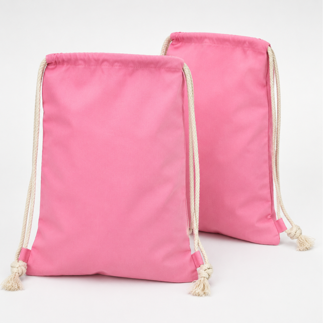 2-Pack Pink Cotton Casual Backpacks with White Rope Shoulder Straps and Hidden Interior Pocket, Lightweight 12 x 15 Inch Bags for Shopping and Everyday Use