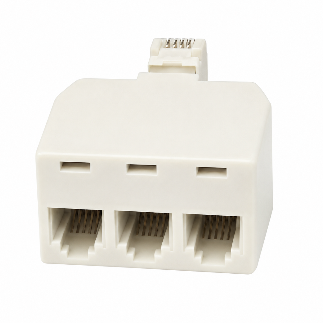3-Port Modular Telephone Line Splitter Adapter – Single Jack to Triple Jack Connector for Phones, Fax Machines and Credit Card Terminals, 1.5 x 7/8 Inch