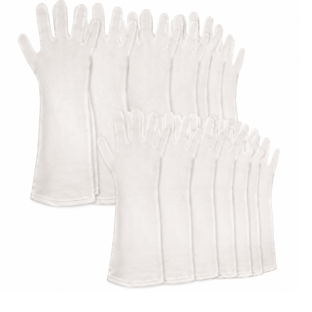 14-Inch White Cotton Inspection Gloves, Extra Long Breathable Cleanroom & Handling Gloves – 12 Pack - GL-07414-Z12