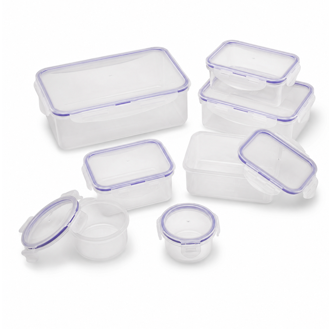 14-Piece Plastic Food Storage Container Set with Lids, 7 BPA-Free Airtight Containers, Stackable and Nesting, Microwave, Freezer and Dishwasher Safe, Assorted Sizes – LKCO-43007