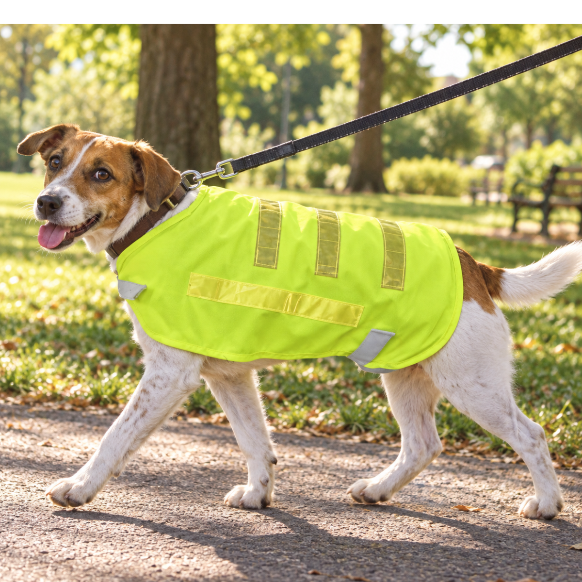 Neon Yellow Reflective Dog Vest, Medium, Lightweight Visibility Vest with Elastic Straps and Hook-and-Loop Fasteners