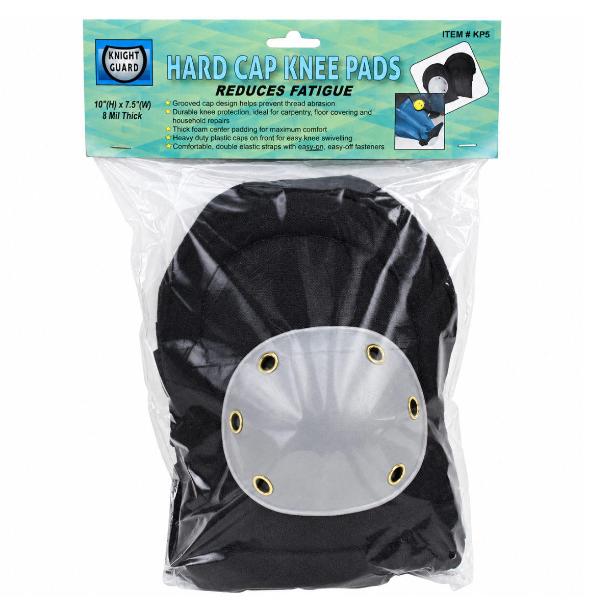 Heavy-Duty Plastic Cap Knee Pads, Padded Pair with Adjustable Straps, One Size, Black and Gray, 10 x 7 Inches – KP5