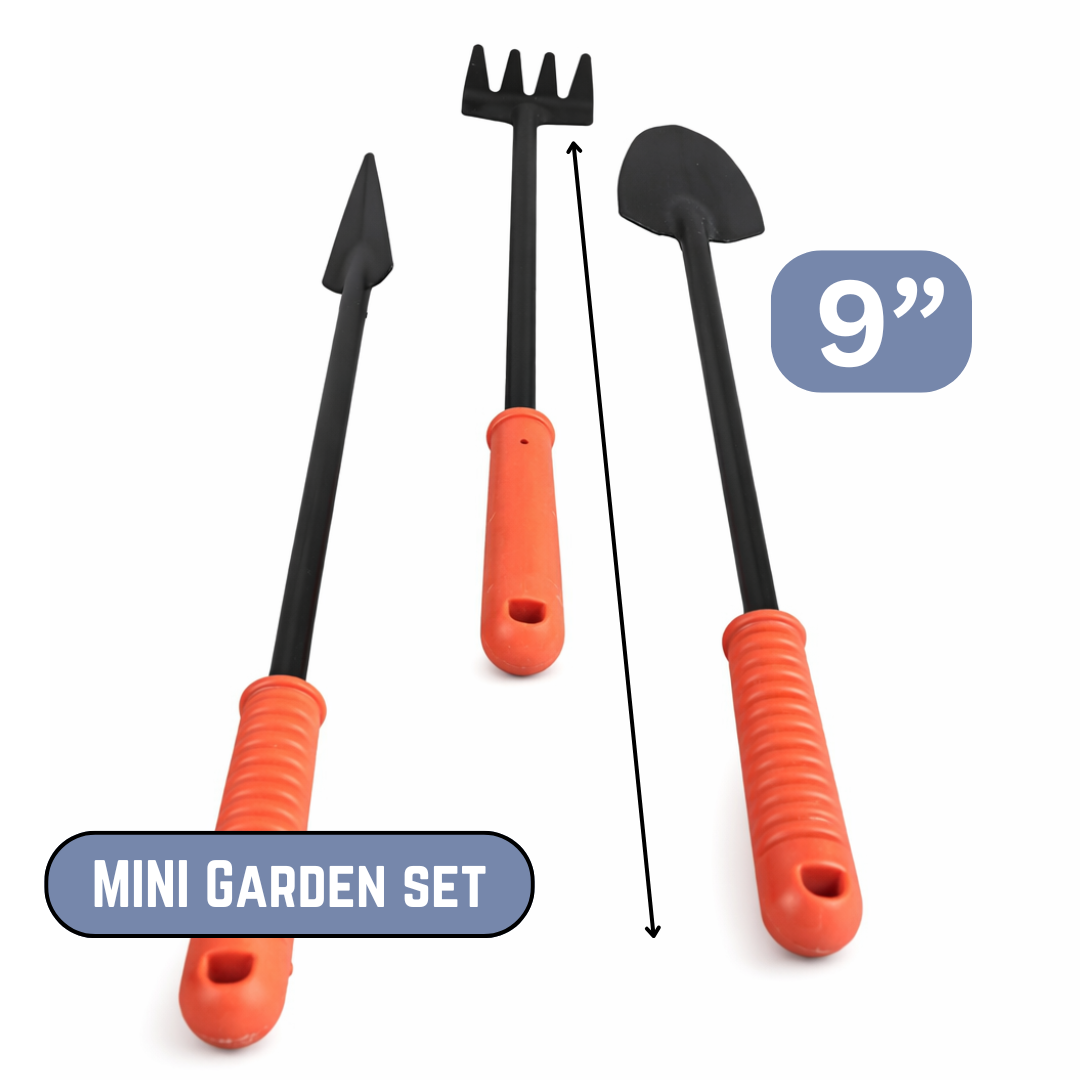 3-Piece Long-Handled Mini Garden Tool Set with Rubber Handles – GT-GT3L-RB-YW