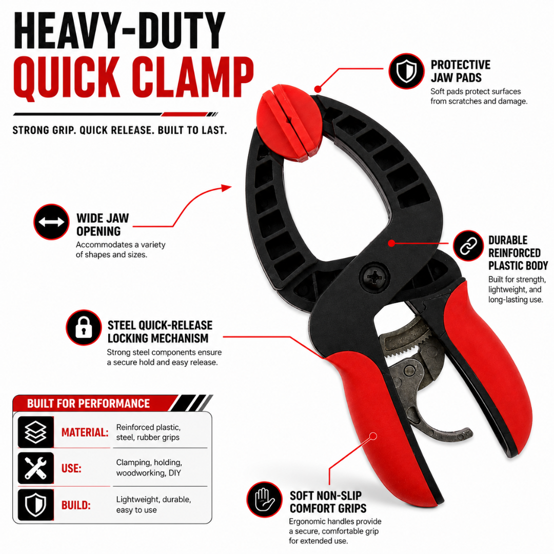 6-Inch Ratchet Spring Clamp with Quick-Release Trigger, Pivoting Jaw Pads and Comfort Grip Handles for Woodworking, Gluing, Crafts and DIY Projects