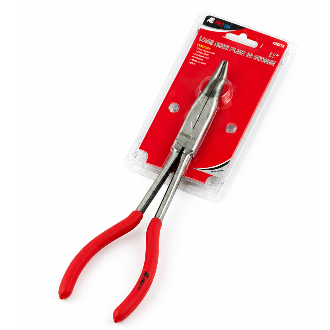 11" 90 Degree Bent Long Nose Pliers – Extended Reach Needle Nose Pliers with Angled Jaw, Heavy-Duty Steel & Comfort Grip Handles – Automotive, Electrical & Mechanical Use