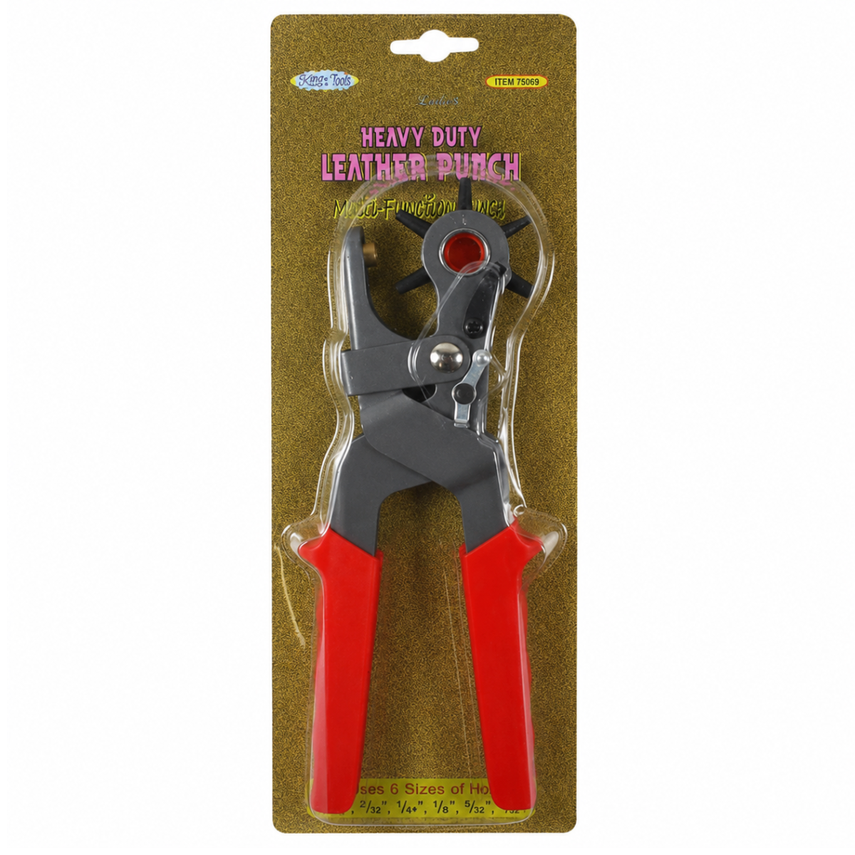 Revolving Leather Hole Punch Pliers, 9.5-Inch Heavy-Duty Rotary Punch Tool with 6 Hole Sizes and Comfort Grip Handles for Belts, Shoes, Bags, Canvas and Denim – TP-04402