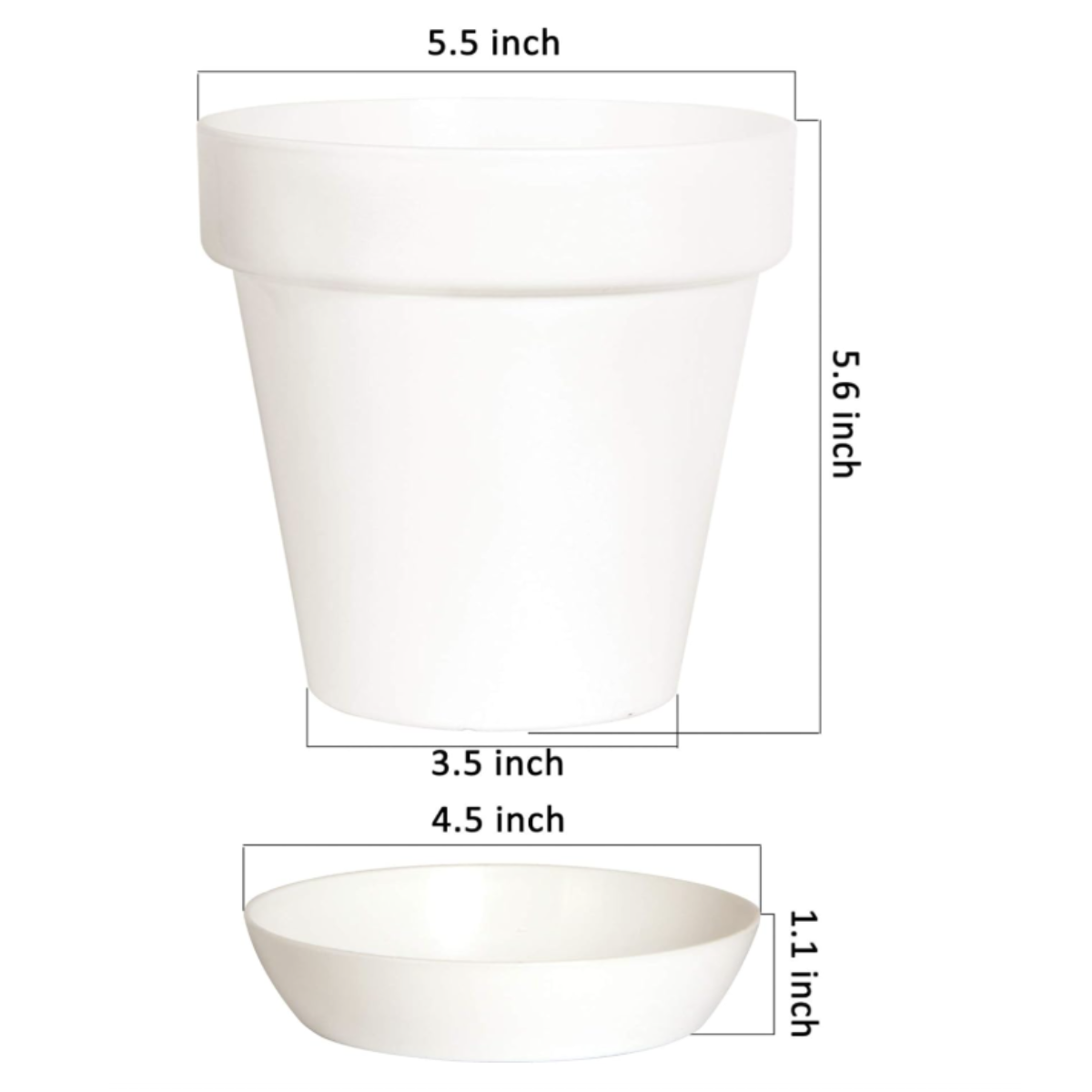 8 Pack 5.5 Inch Plastic Planters Indoor Flower Plant Pots, Classic Decorative Gardening Pot with Drainage Holes (White with Saucers)