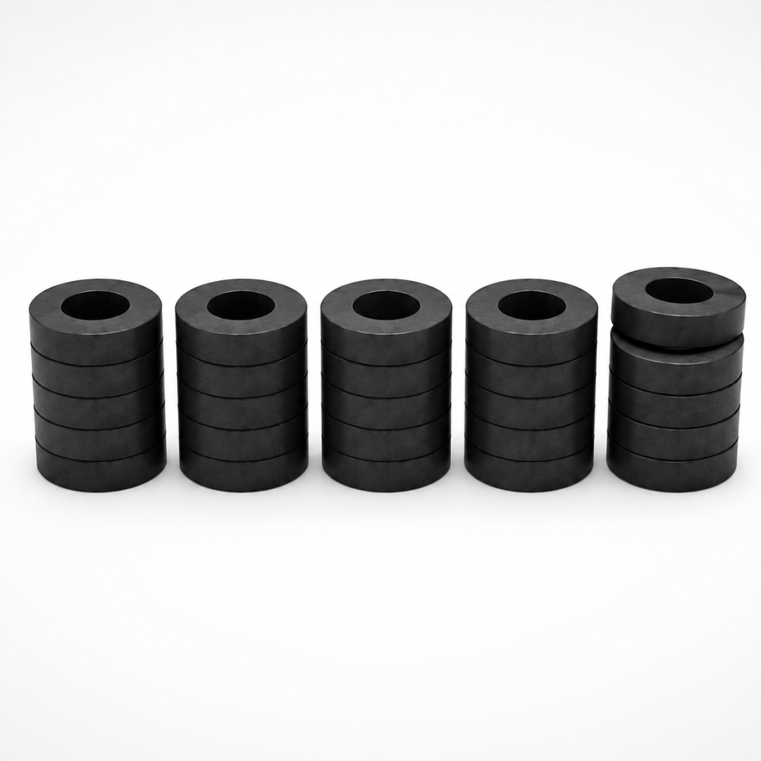 25-Pack Ceramic Ring Magnets, 20 × 8 × 4 mm (3/4-Inch Outer Diameter), Black Magnets for Crafts and Industrial Applications