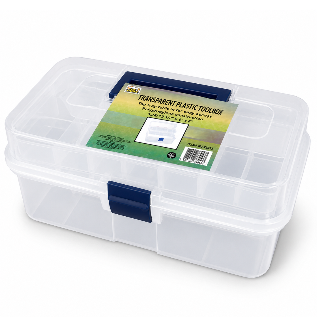 Artist & Craft Storage Box, 3-Tier Clear Plastic Organizer with Lift-Up Trays, Portable Art Supply Case for Paint Brushes, Colored Pencils, Paints, Sewing Supplies & Crafts, 12.5" x 6" x 6"
