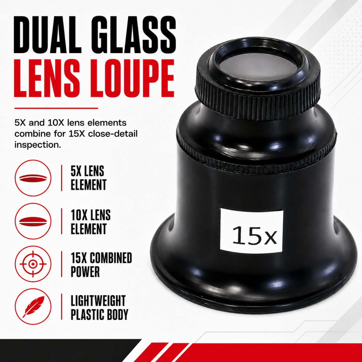 Double Lens Jeweler's Loupe, 15x