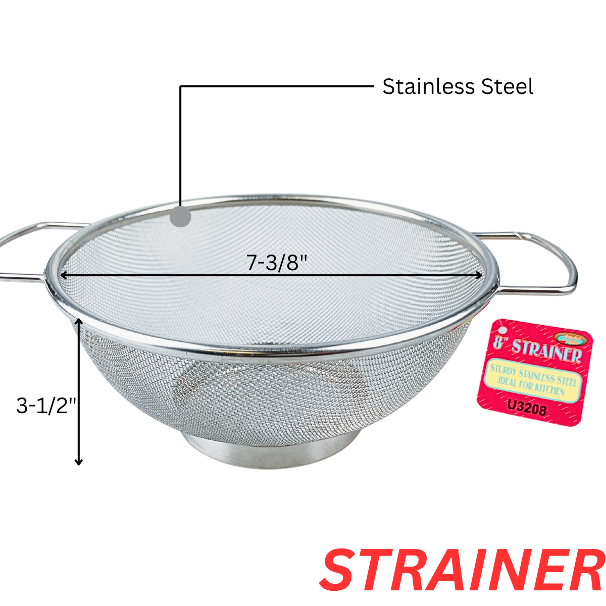 Fine Mesh Kitchen Strainer | Stainless Steel | 7" Top Diameter | 3" Height | Versatile Usage | Ergonomic Handles | Ideal for Straining, Draining, Steaming