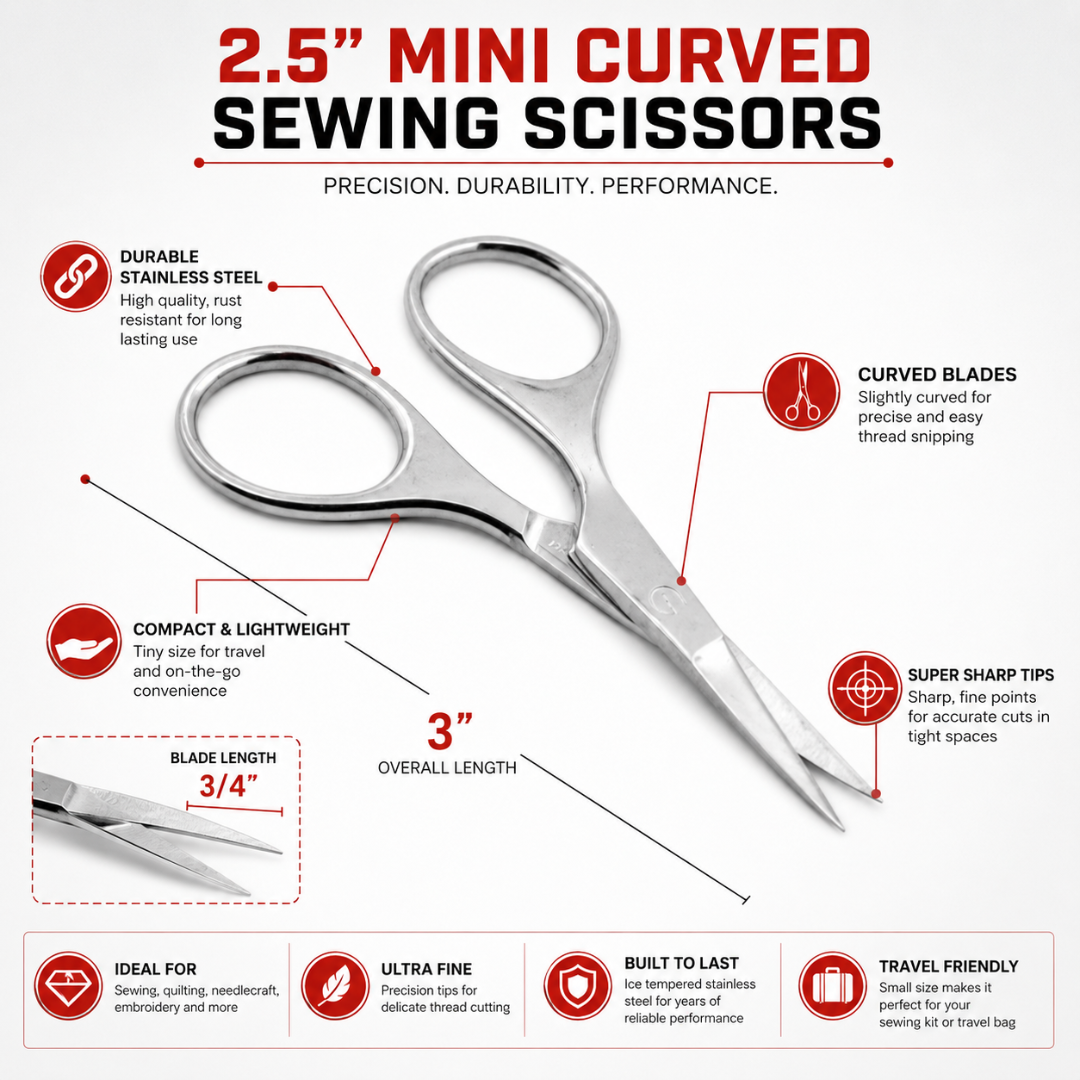 2 Pack Mini Curved Sewing Scissors, 2.5 Inch Stainless Steel Thread Snips for Sewing, Quilting, Needlework, Embroidery, Crafts & Travel