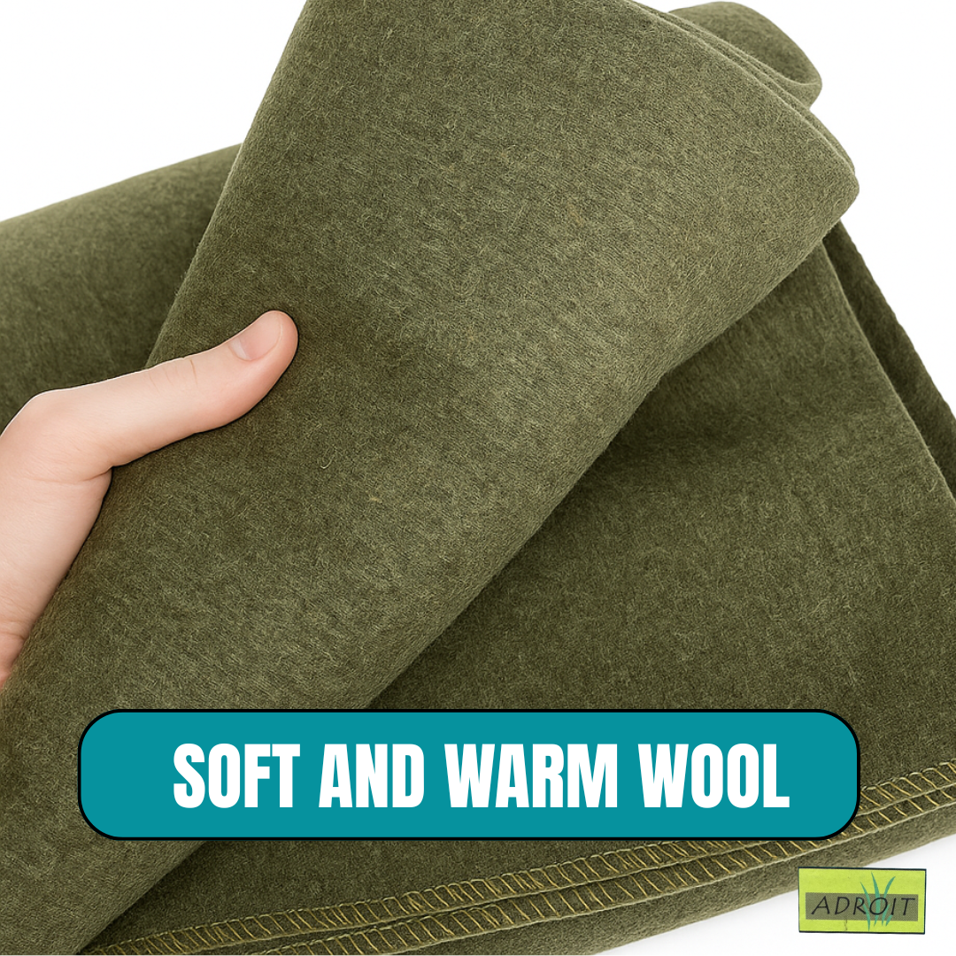 60" x 80" 70% Wool Synthetic Blend Olive Green Blanket  - CAM-50121