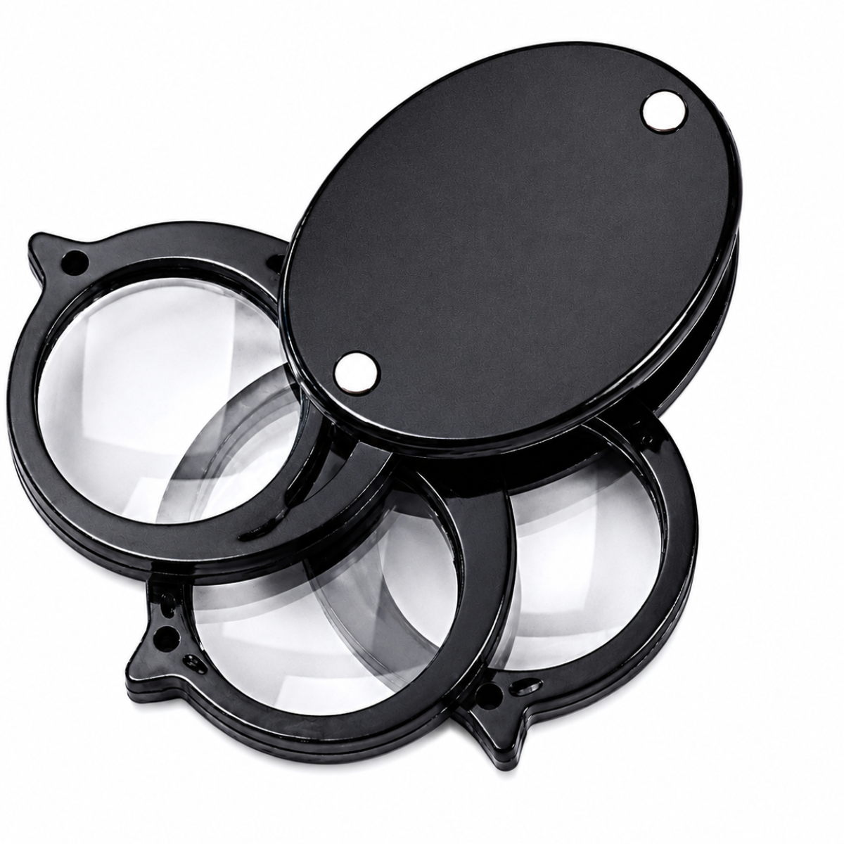 Triple Lens Pocket Loupe Magnifier, 3X Each Lens, 6X/9X Combined Magnification, 3/4" Folding Swivel Lenses with Protective Black Case, Pack of 2