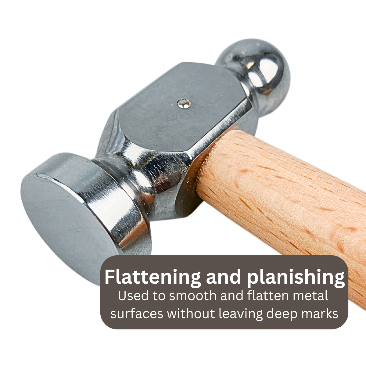 10-Inch Chasing Hammer with Forged Steel Head and Hardwood Handle, 15/16-Inch Flat Face and 5/8-Inch Rounded Peen for Metal Forming – PH-00250