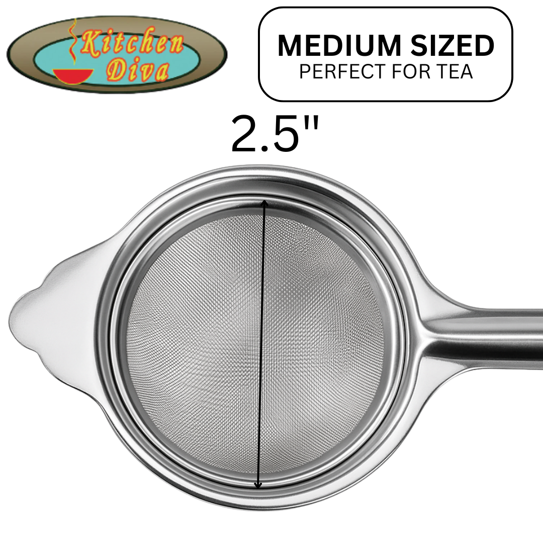 2 Pc. Medium-Sized Stainless Steel Tea Strainer – 2.5” Fine Mesh Infuser with Long Handle – Rust-Proof, Easy to Use, Perfect for Loose Leaf Tea, Coffee, and More