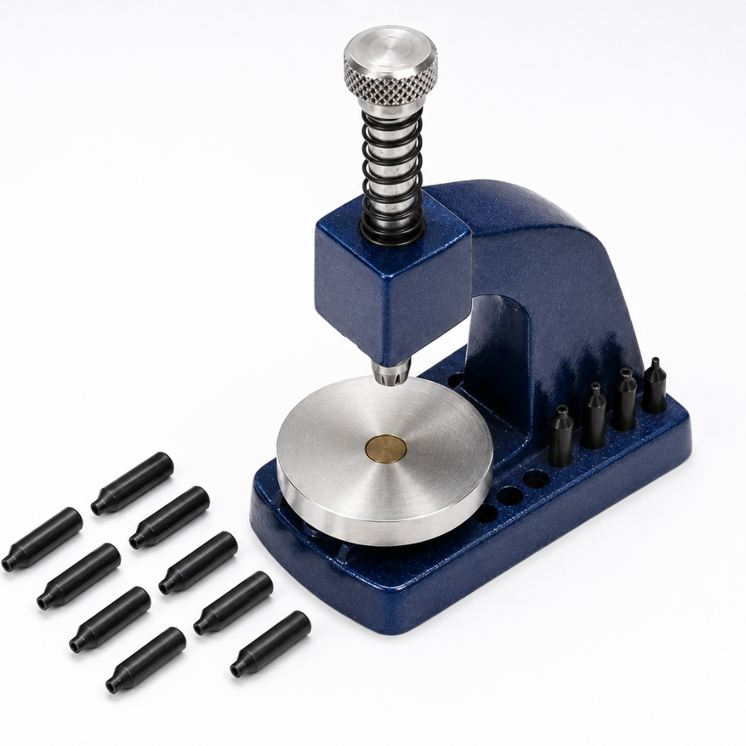Watch Hand Setting Press Tool with 9 Interchangeable Tips – Self-Centering Spring-Loaded Watchmaker Hand Presser for Hour, Minute & Second Hands – Heavy-Duty Metal Repair Tool