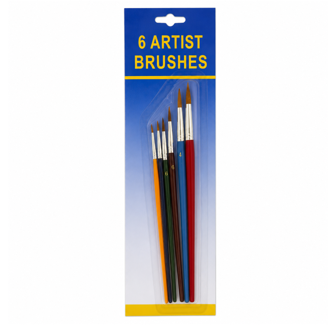 6-Piece Pointed Tip Artist Paint Brush Set, Assorted Sizes with Color-Coded Handles for Acrylic, Watercolor, Oil and Tempera Painting – TZ63-00635