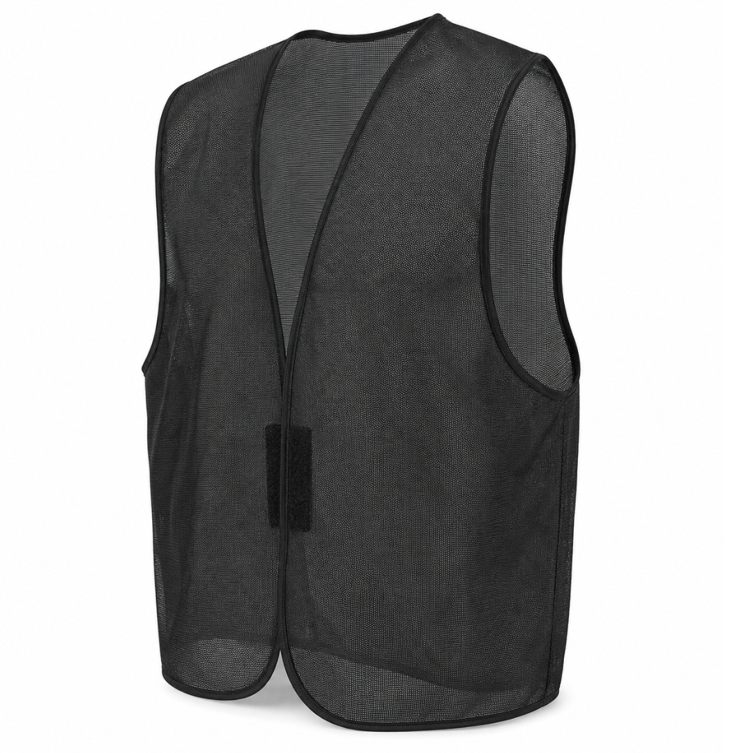 Black Mesh Safety Vest, Non-Reflective Customizable Adult Large Identification Vest, 26 Inch Length, Fits Up to 47 Inch Waist, Hook-and-Loop Closure