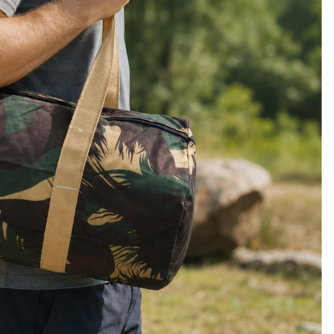 18-Inch Woodland Camouflage Zippered Tote Bag – Soft-Sided Travel, Gym, Camping and Storage Bag with Long Shoulder Handles and Reinforced Bottom