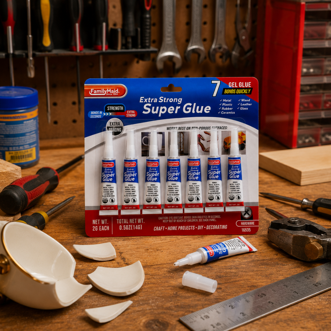 Extra Strong Gel Super Glue, 7-Pack of 2g Tubes, Fast-Bonding Multi-Surface Adhesive for Metal, Plastic, Rubber, Ceramic, Wood, Leather and Glass, 0.5 oz Total