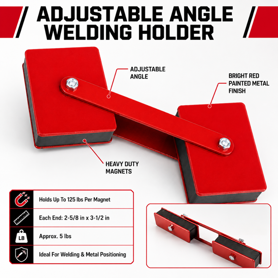 Heavy Duty Welding Magnet Holder, 5 lb Red Metal Magnetic Welding Support for Workshop, Machine Shop, Field Welding, Metal Holding, Angled Welding, Nails & Screws Pickup