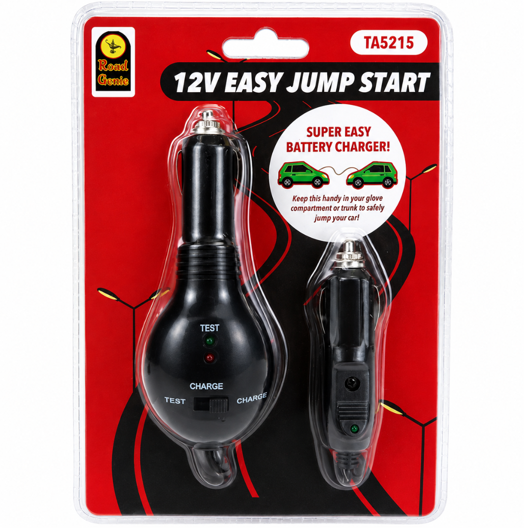 12V Accessory Outlet-to-Outlet Emergency Battery Charging Cable, 14+ Ft Cord with LED Status Lights and Test/Charge Switch, Compact 8.3 Oz – TA-05215