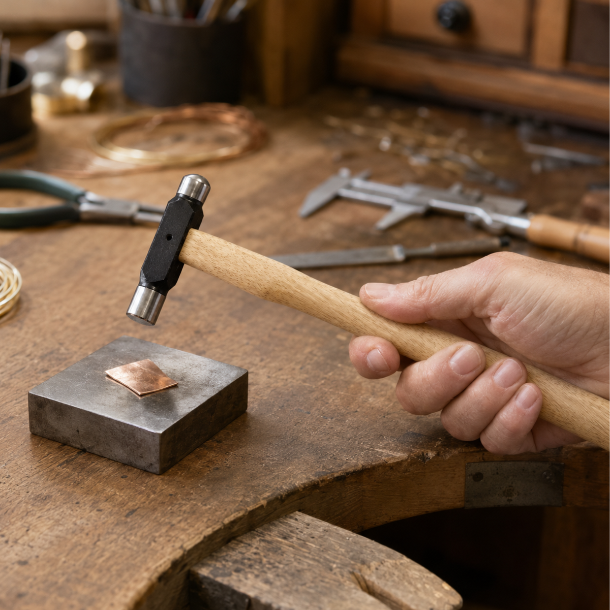 1/2-Inch Mini Ball Peen Hammer with Flat and Rounded Heads, 2 oz Steel Head and Smooth Wooden Handle for Jewelry Making, Metal Shaping and Crafts – PH-00100