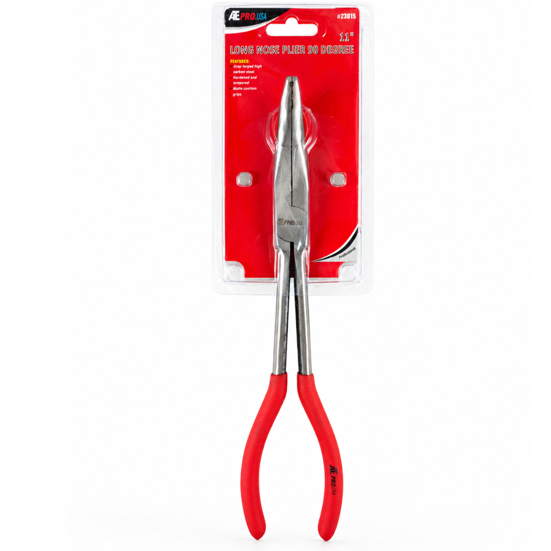 11" 90 Degree Bent Long Nose Pliers – Extended Reach Needle Nose Pliers with Angled Jaw, Heavy-Duty Steel & Comfort Grip Handles – Automotive, Electrical & Mechanical Use