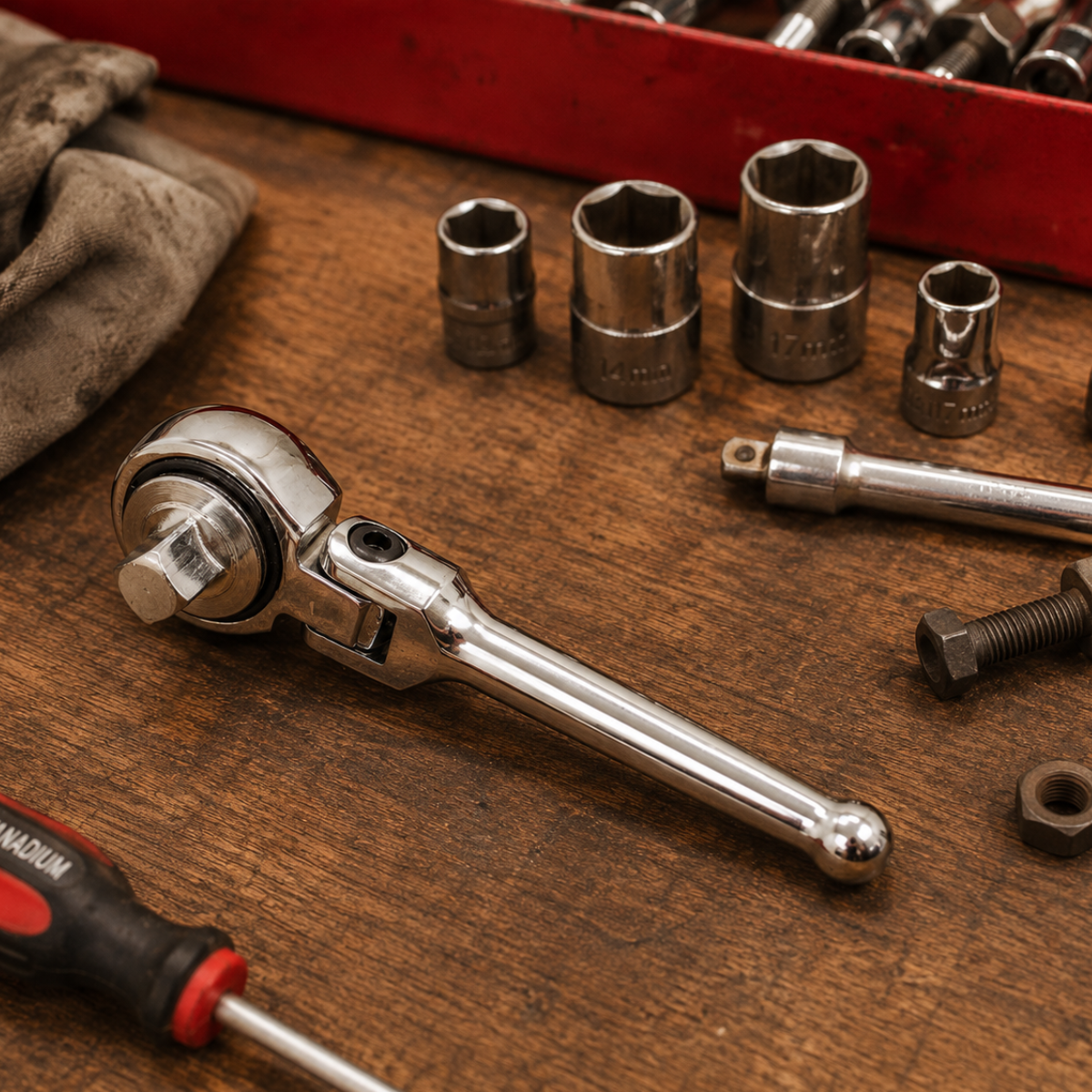 5-Inch Flex-Head Ratchet Handle, 3/8-Inch Drive Reversible Socket Wrench, Compact Hand Ratchet for Tight Spaces, Ergonomic Bulb-Shaped Grip, 6.5 Oz