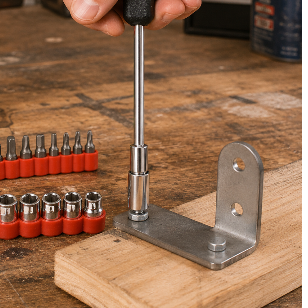 T-Handle Socket & Screwdriver Bit Set, 21 Piece Steel Tool Kit with 9 Metric Sockets, Phillips, Slotted & Star Bits, Magnetic Tip Handle, Red Storage Holder