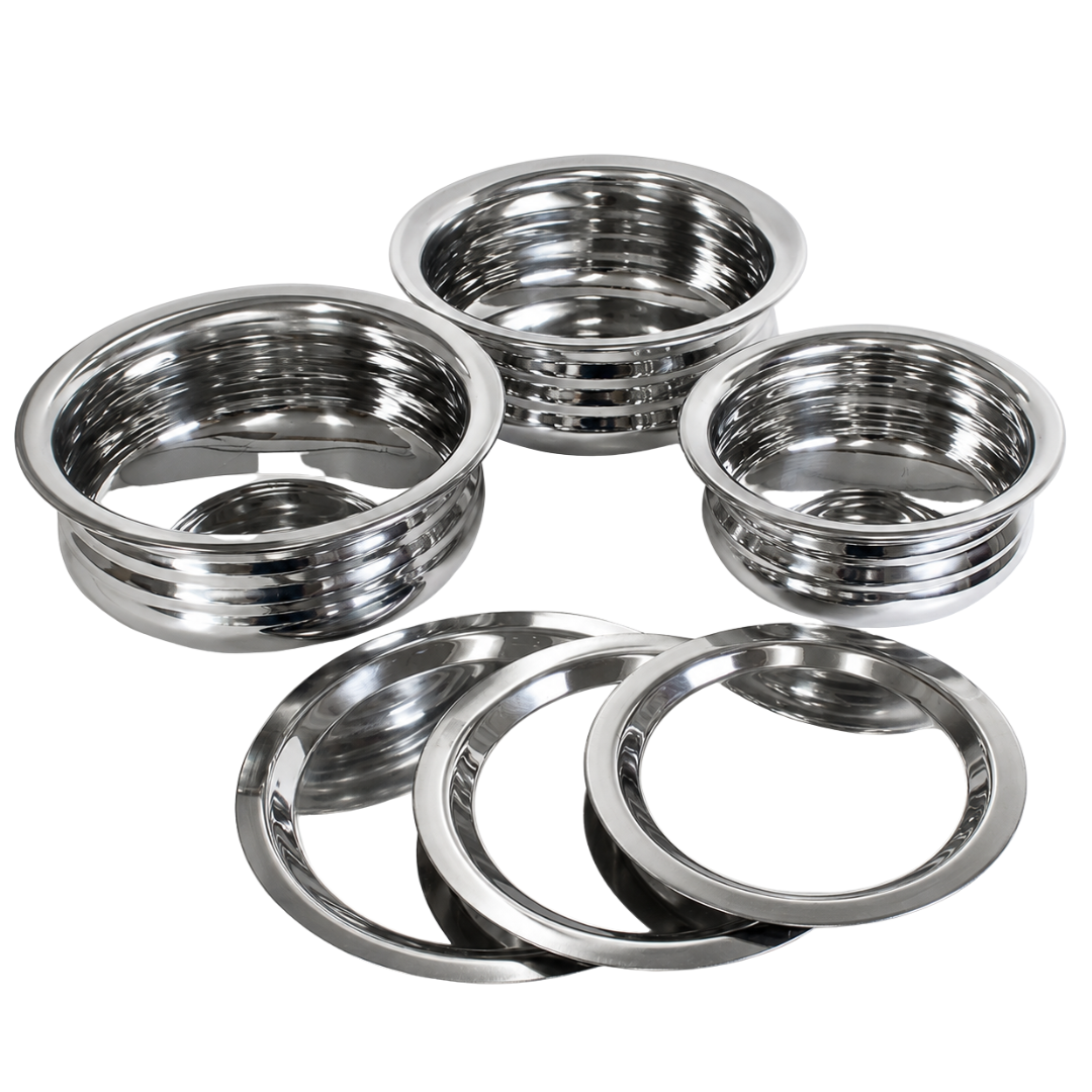 6 Piece Stainless Steel Bowl & Lid Set, 3 Graduated Food Prep & Serving Bowls with Flat Serving Lids, Stackable Kitchen Bowl Set, 8", 7.25" & 6.25" – UT91-3