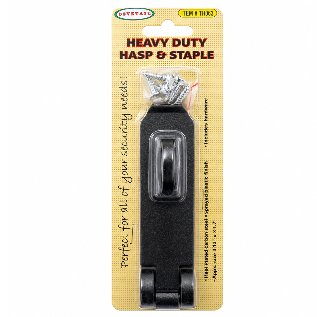 WEDGE 3.5 Inch Heavy Duty Hasp and Staple with Screws – Carbon Steel Padlock Hasp Latch for Gates, Sheds, Cabinets, Doors and Storage, TH-14860
