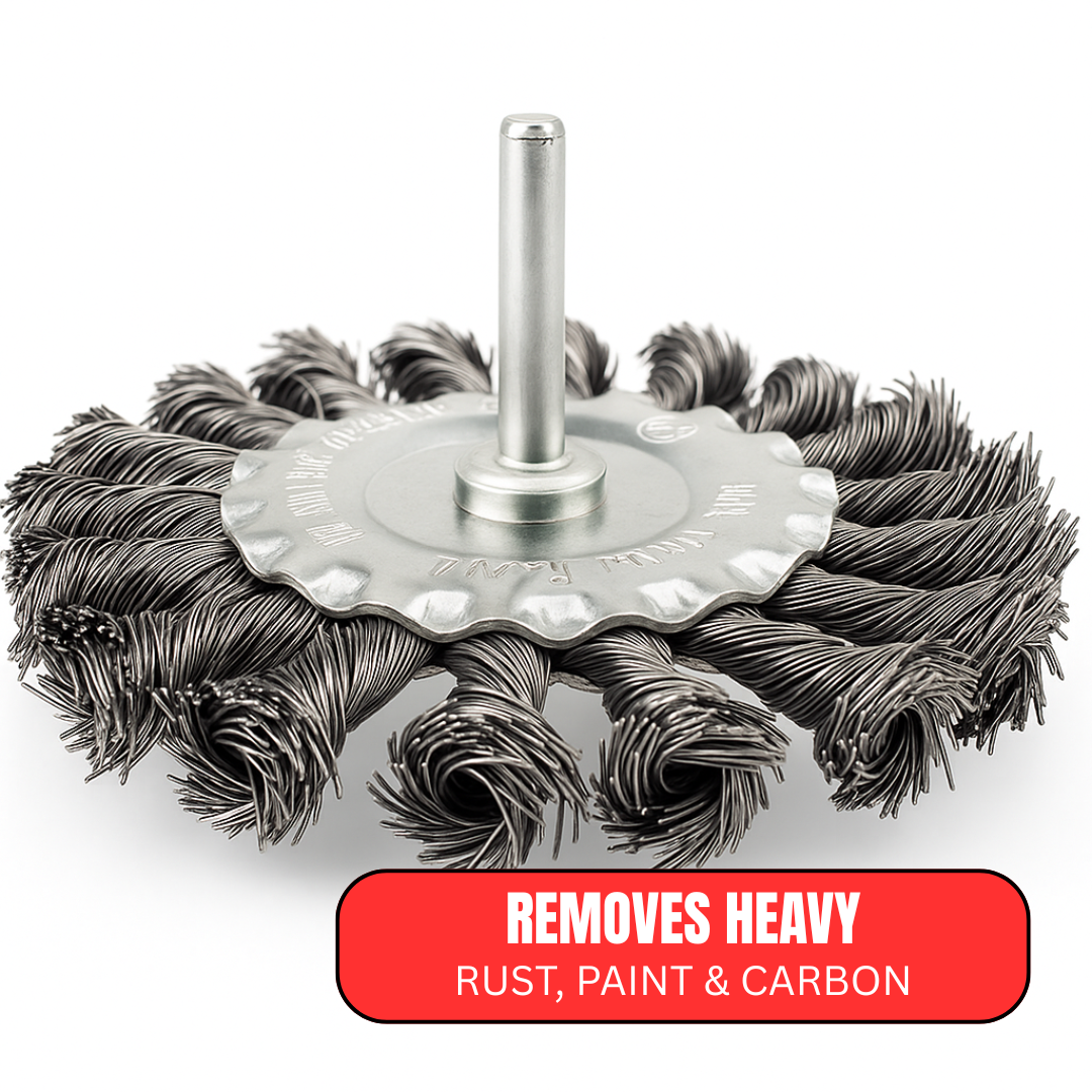Professional Wire Wheel Brush with 1/4" Shank – For Drill Use, 11,000 RPM Max, Ideal for Weld Cleaning & Metal Prep