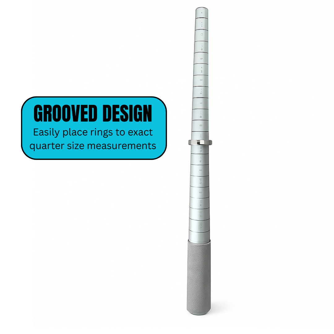 Aluminum Ring Mandrel – Measures Ring Sizes 4 to 14 in Half-Size Increments, 21 Step Intervals, 13" Length – TJ9702