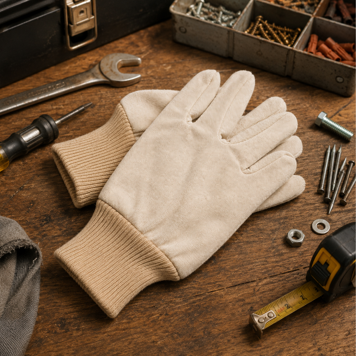 Men's 12 oz Cotton Canvas Work Gloves with Knit Wrist, Natural Color - Small - GL-07012