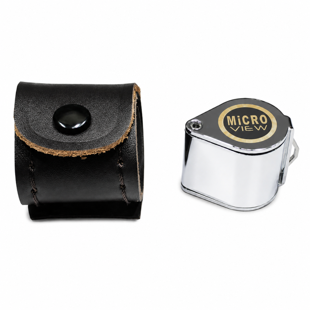 20X Triplet Jeweler’s Loupe Magnifier with Chrome Finish, 21mm Color-Correcting Glass Lens, Foldable Brass Pocket Loupe with Brown Leather Case for Jewelry, Gems, Watches & Appraisals