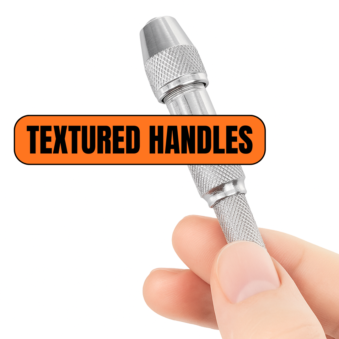 4-Piece Pin Vise Set (0–4.75 mm / 0–3/16") – Hardened Steel Hand Drill Set with Textured Non-Slip Handles – For Miniatures, Jewelry, Hobby, Craft & Precision Work – TJ01-12400