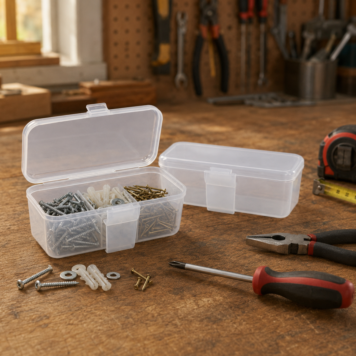 Mini Clip-On Storage Boxes, Clear Plastic Belt and Pocket Organizers with Secure Hinged Lids, 6 x 2.5 x 1.5 Inches, Pack of 2