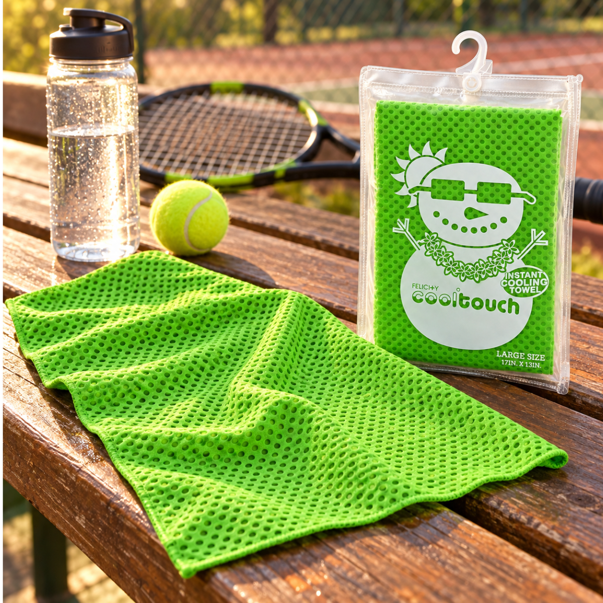Instant Cooling Towels, 17 x 13 Inch, Reusable Water-Activated Sports Towels with Zipper Pouches, Pack of 2, Lime Green – LE-47356-Z02