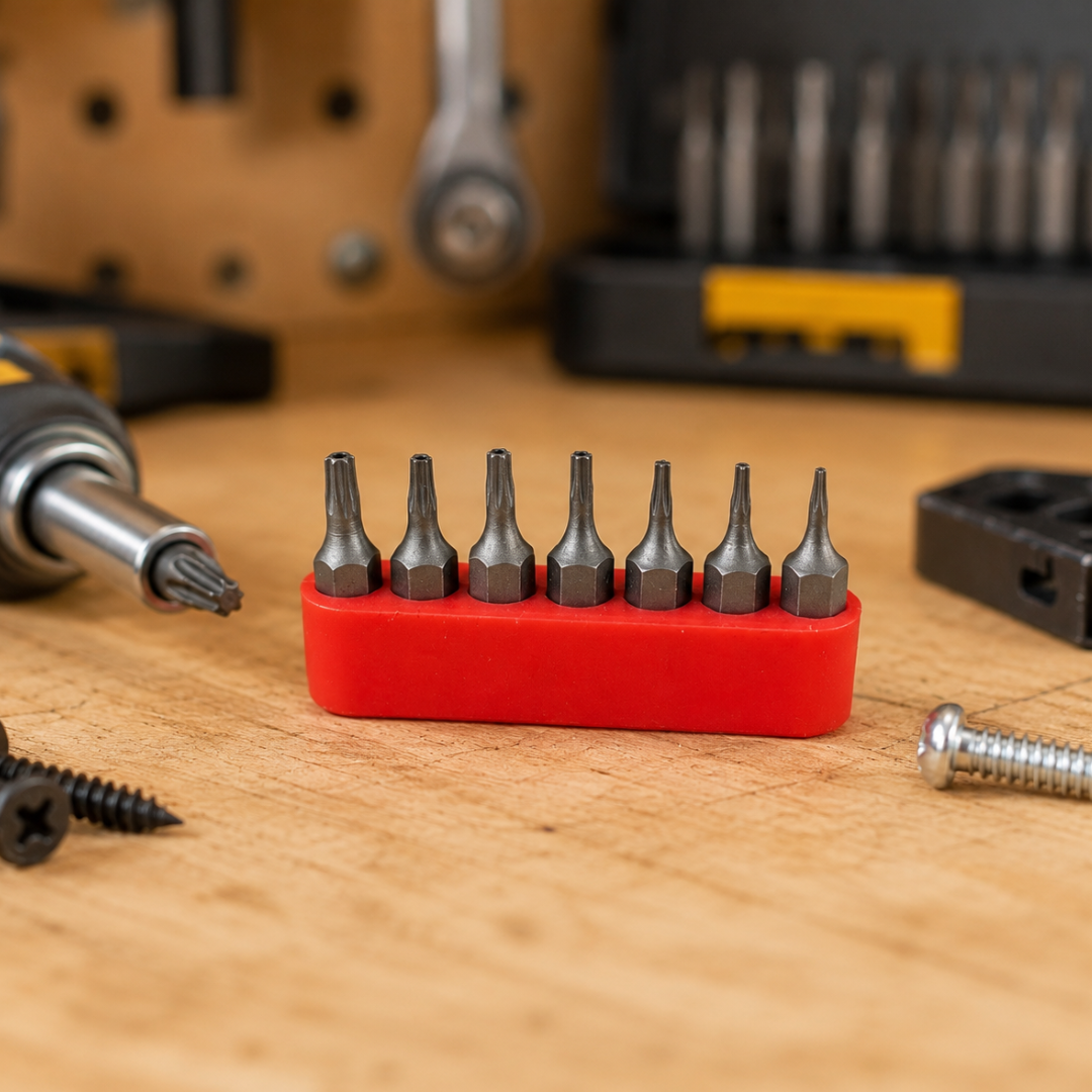 7-Piece Tamper Resistant Hex Insert Bit Set with Storage Rack, T5 T6 T7 T8 T9 T10 T15 Steel Security Driver Bits for Toolboxes, Repairs, Electronics & Specialty Fasteners