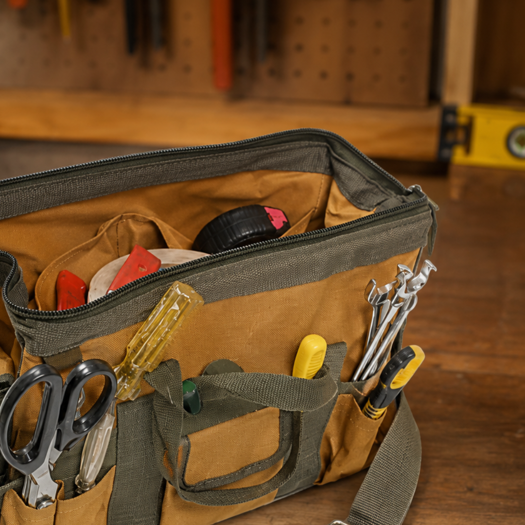 13-Inch Tool Bag with 29 Pockets, Adjustable Shoulder Strap, Reinforced Handles and Bottom Storage Compartment – NB-10199