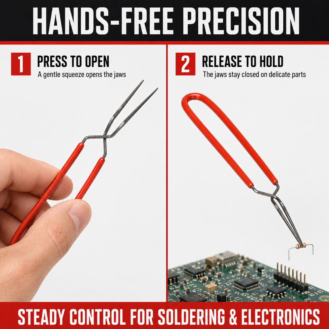 3-3/4 Inch Cross-Lock Tweezers with Vinyl-Coated Handle, Smooth Jaws, Self-Closing Reverse-Action Precision Tweezers for Soldering, Electronics, Jewelry and Crafts – S85-98565
