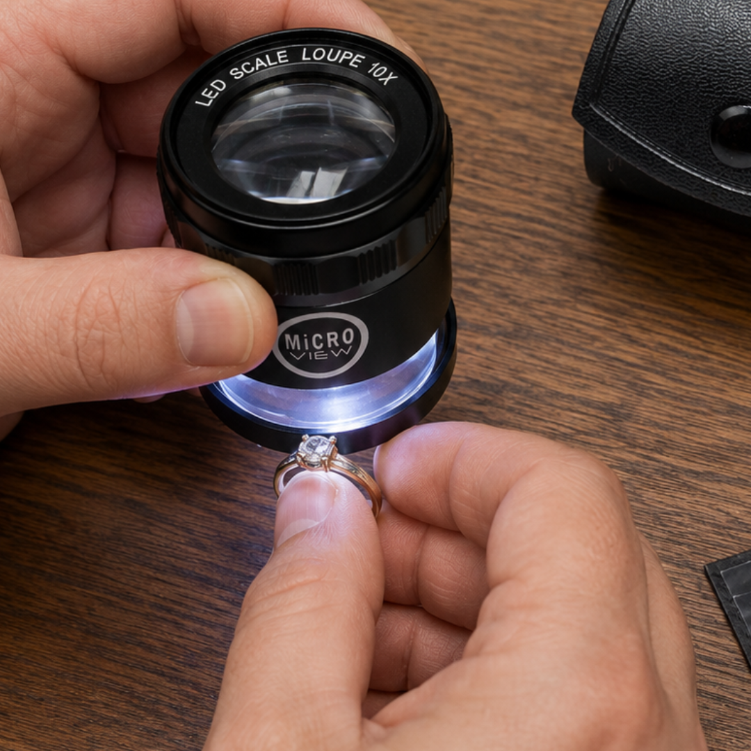 10X LED Scale Loupe Magnifier with Lighted Base and Protective Carrying Case for Jewelry, Coins, Stamps, Watches and Precision Inspection