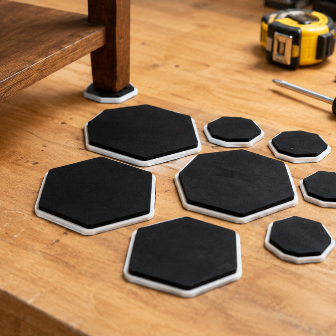 8 Piece Hexagon Furniture Sliders – 4 Large 7 Inch & 4 Small 4 Inch Furniture Moving Pads for Wood Floors & Carpet – Heavy Furniture & Appliance Floor Protectors