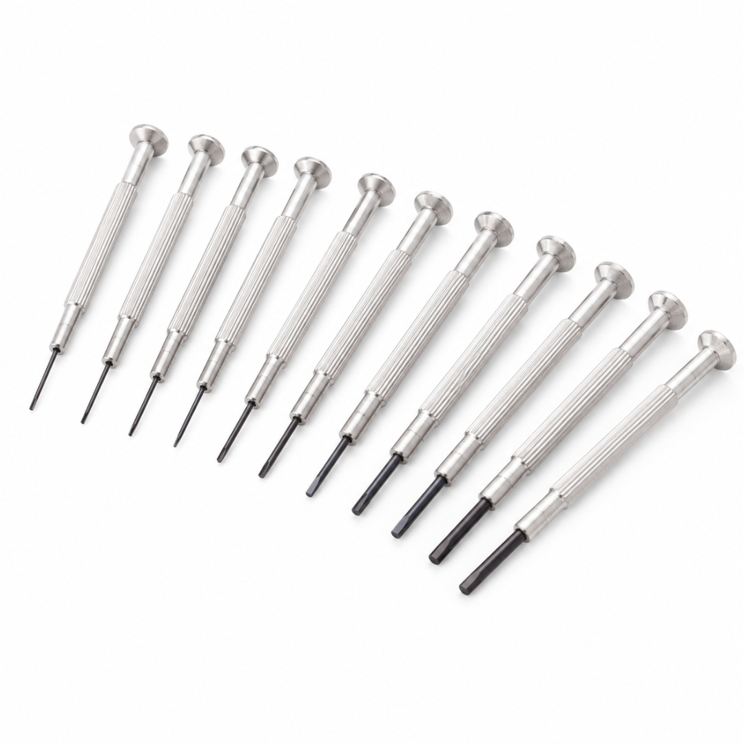 10 Piece Slotted Precision Screwdriver Set, Mini Flat Head Screwdrivers with Spinning Tops, Textured Handles & Vinyl Carry Pouch, Sizes 0.80mm to 2.0mm for Jewelry, Watches, Models & Small Repairs