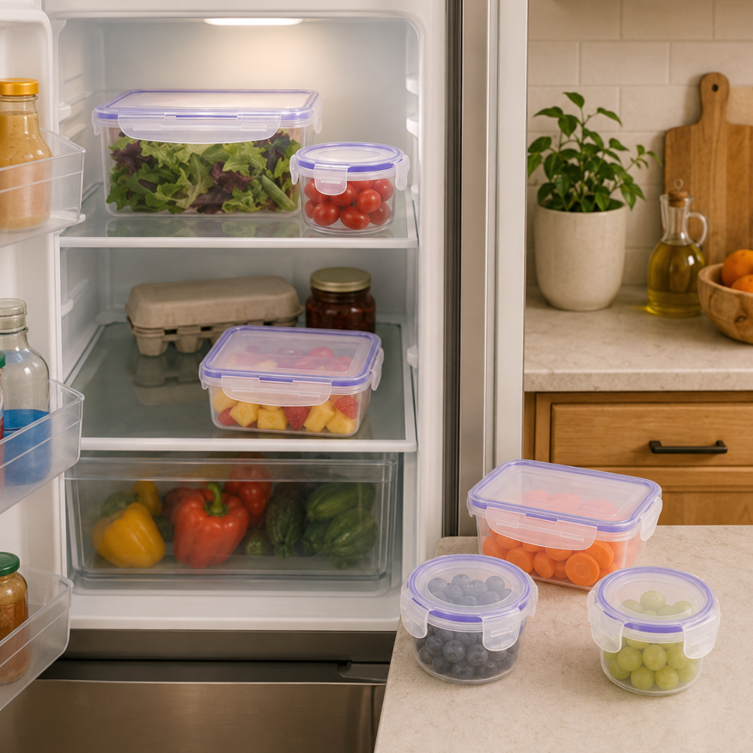 14-Piece Plastic Food Storage Container Set with Lids, 7 BPA-Free Airtight Containers, Stackable and Nesting, Microwave, Freezer and Dishwasher Safe, Assorted Sizes – LKCO-43007